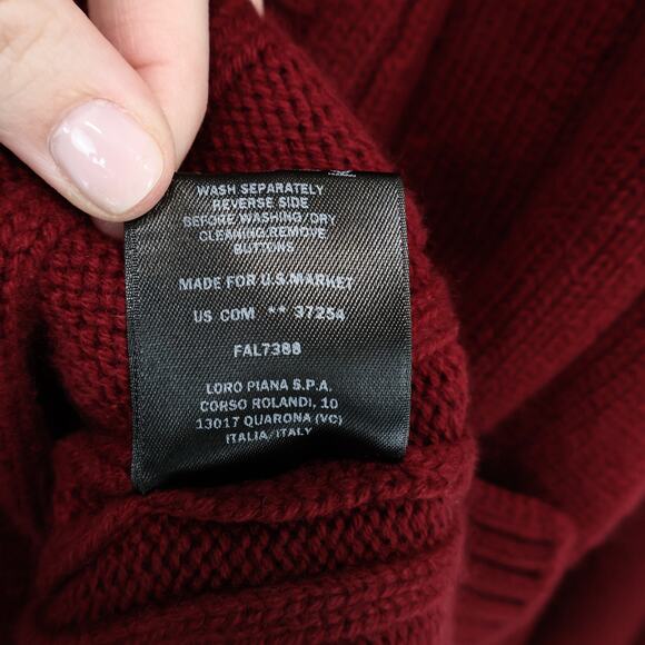 Loro Piana 100% Baby Cashmere Chunky Knit Bordeaux Red Cardigan Size 46 Flawed - Picture 12 of 12